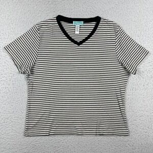 Silverwear Striped‎ V-Neck T-Shirt Womens XL Black White Tan Cotton Casual Top